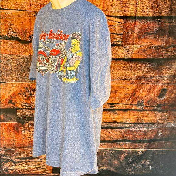 Harley-Davidson Blue Tee with Red Motorcycle Graphic - Picture 6 of 12